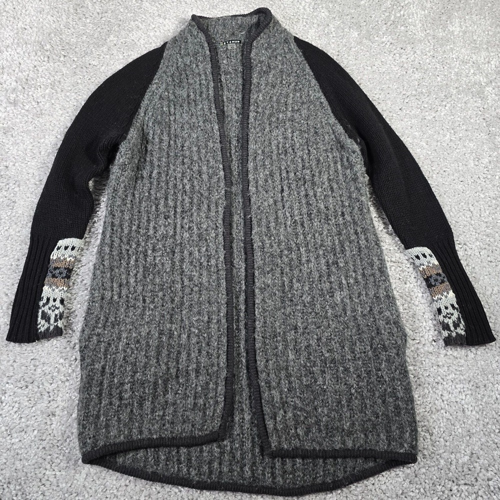 Smartwool Women Chup Cardigan Sweater Size XS Gray Black Open Front Pockets Wool